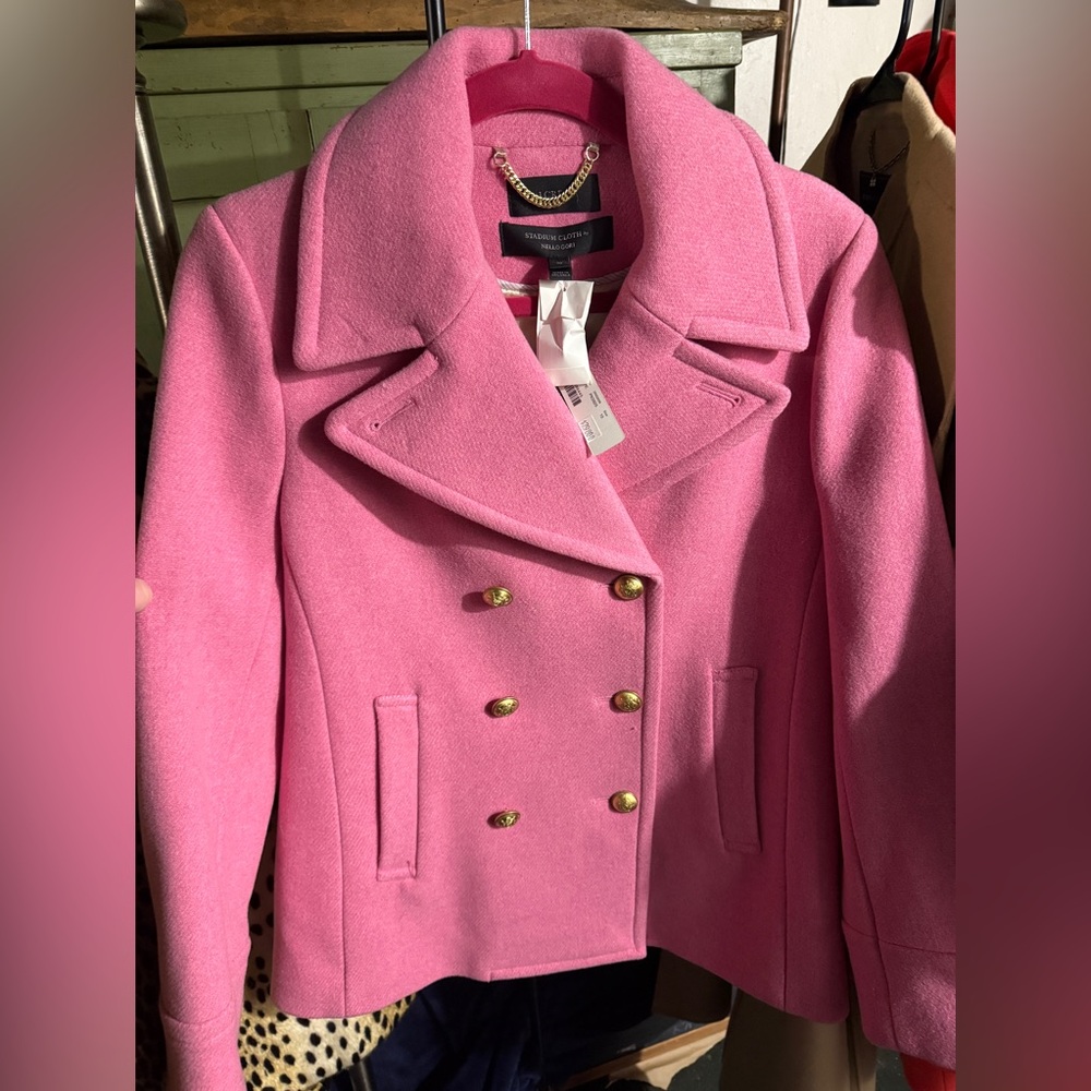 J.Crew pink pea coat with gold buttons
